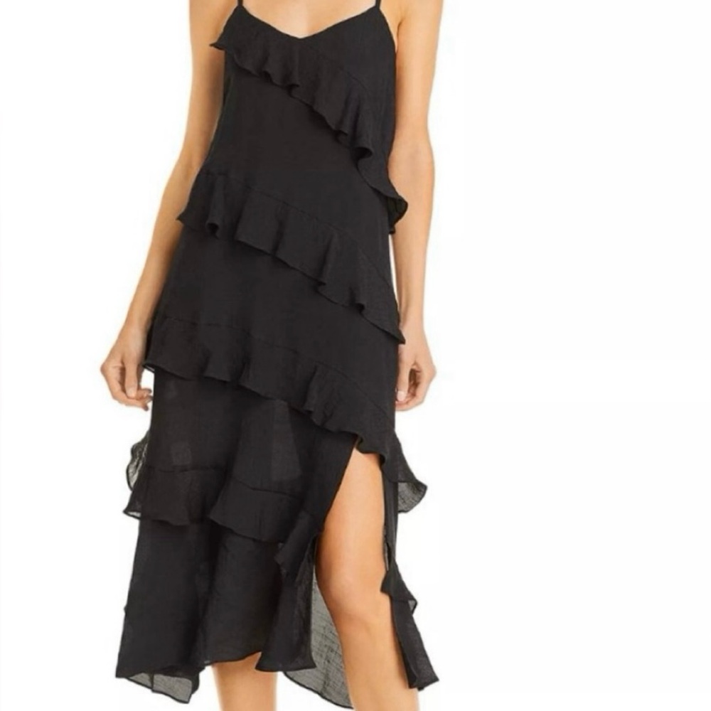 Aqua Black Kristina Ruffled Midi Dress